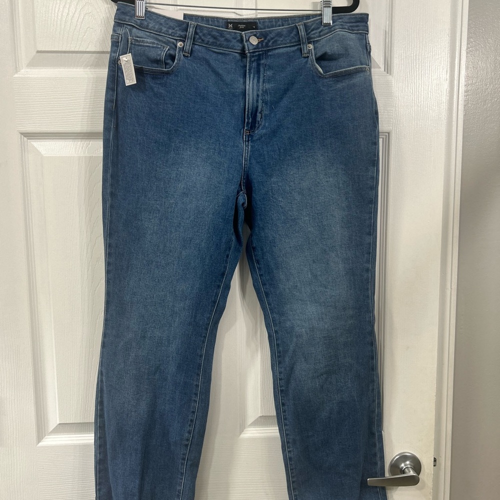 Woman’s high rise straight jeans.